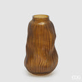 EDG Enzo De Gasperi Vaso Millerighe Sinuoso H32 cm in Vetro Marrone
