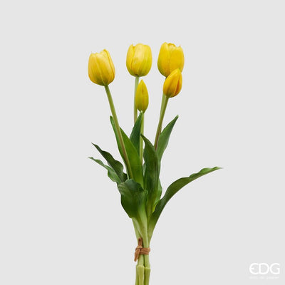 EDG Enzo De Gasperi Bouquet di 5 Tulipani Chiusi Gomma H 40 Cm Yellow