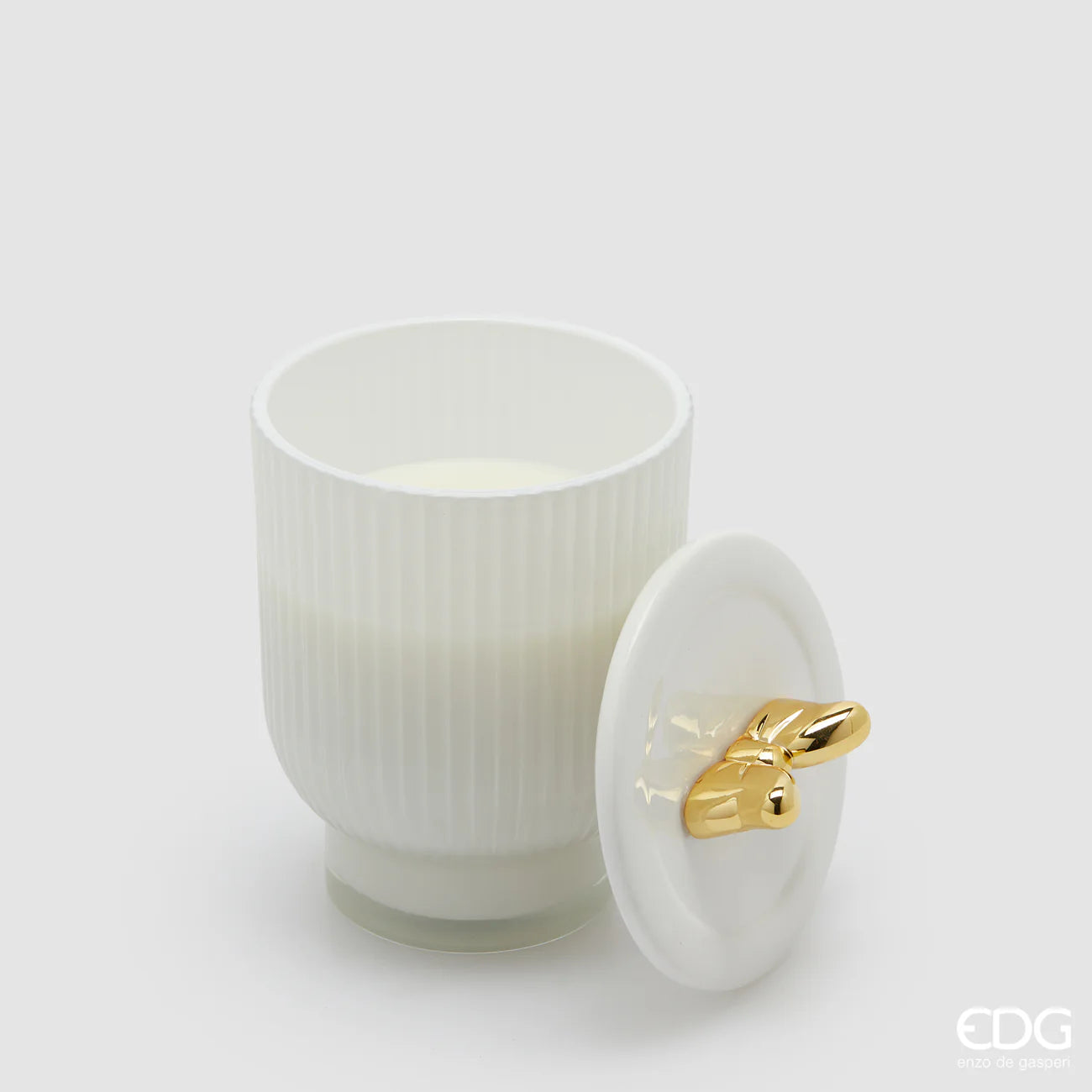 EDG Enzo De Gasperi Candela Bianca Jolie con Profumo Frangipani con Vaso D10 cm