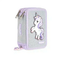 Astuccio 3 zip Unicorn Viola Colourbook Completo