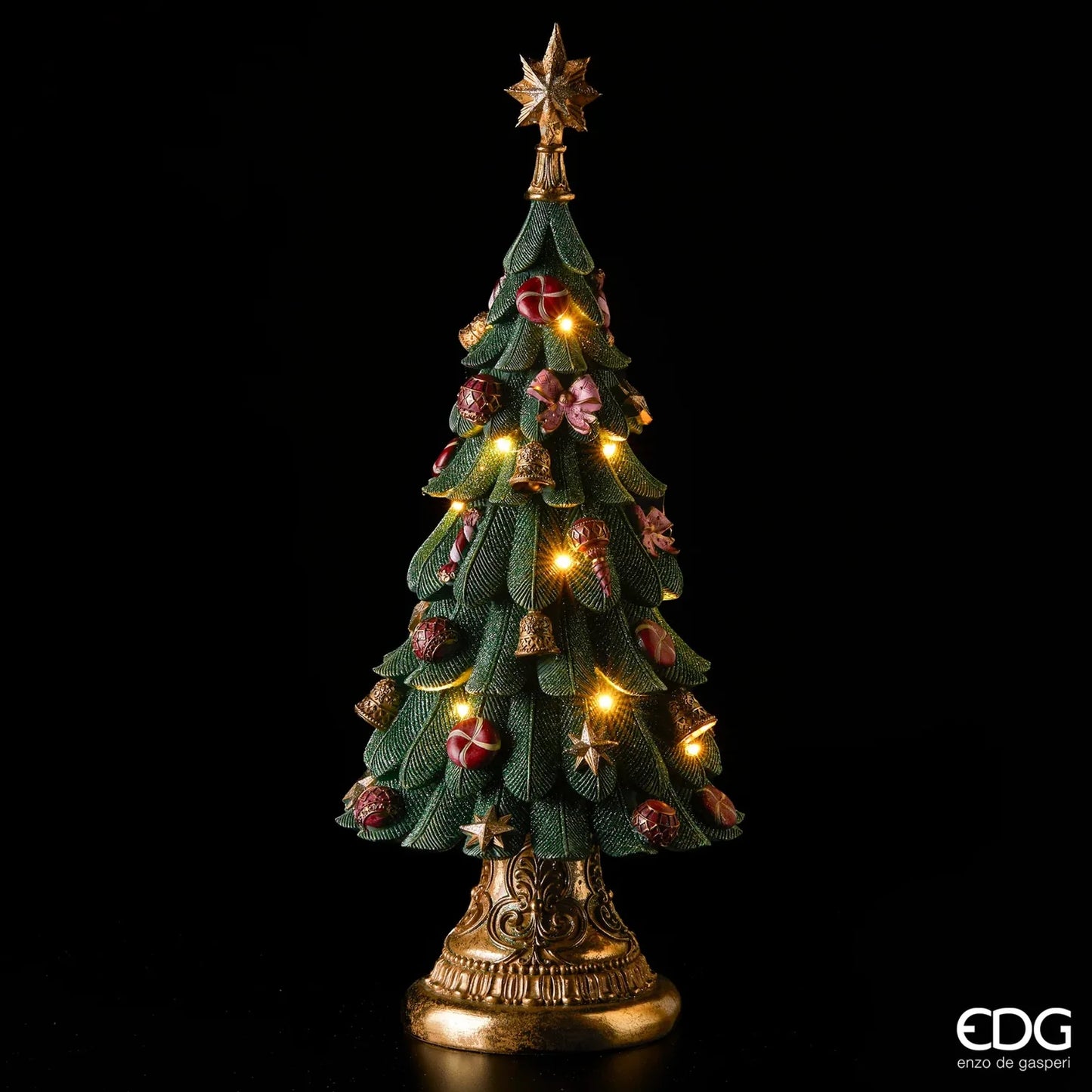 EDG Enzo De Gasperi Albero di Natale Poly con Luci e Musica H 60 Cm Green Gold