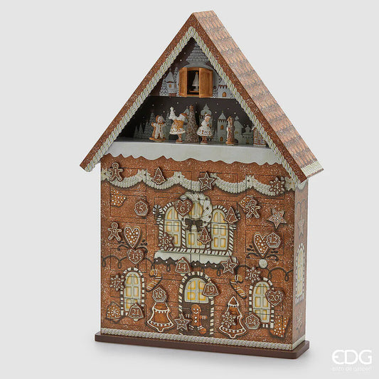 EDG Enzo De Gasperi Decoro Casetta Avvento Natale H 62 Cm L 39 Cm L 11 Cm Musica Movimento Led White Brown